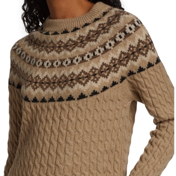 MaxMara Sweaters - MaxMara tan cable knit fairisle crew neck pullover Large